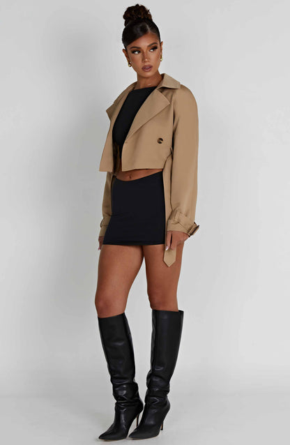 Helena™ | Cropped Beige Trench Coat