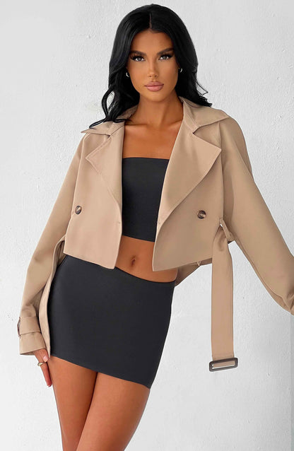 Helena™ | Cropped Beige Trench Coat